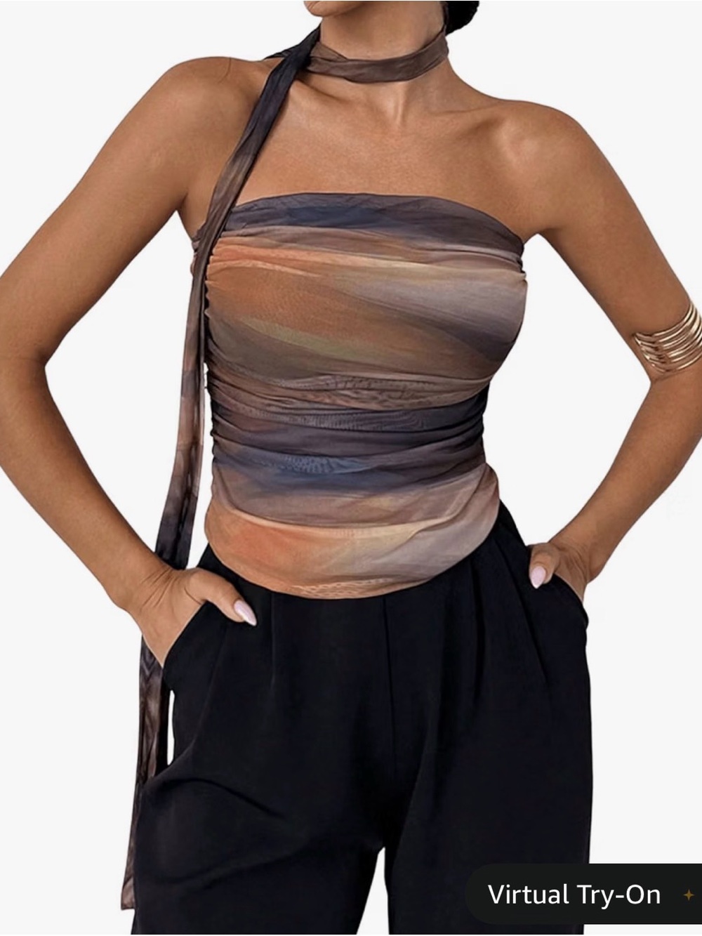 Women’s Strapless Ruched Scarf Top in Multicolor